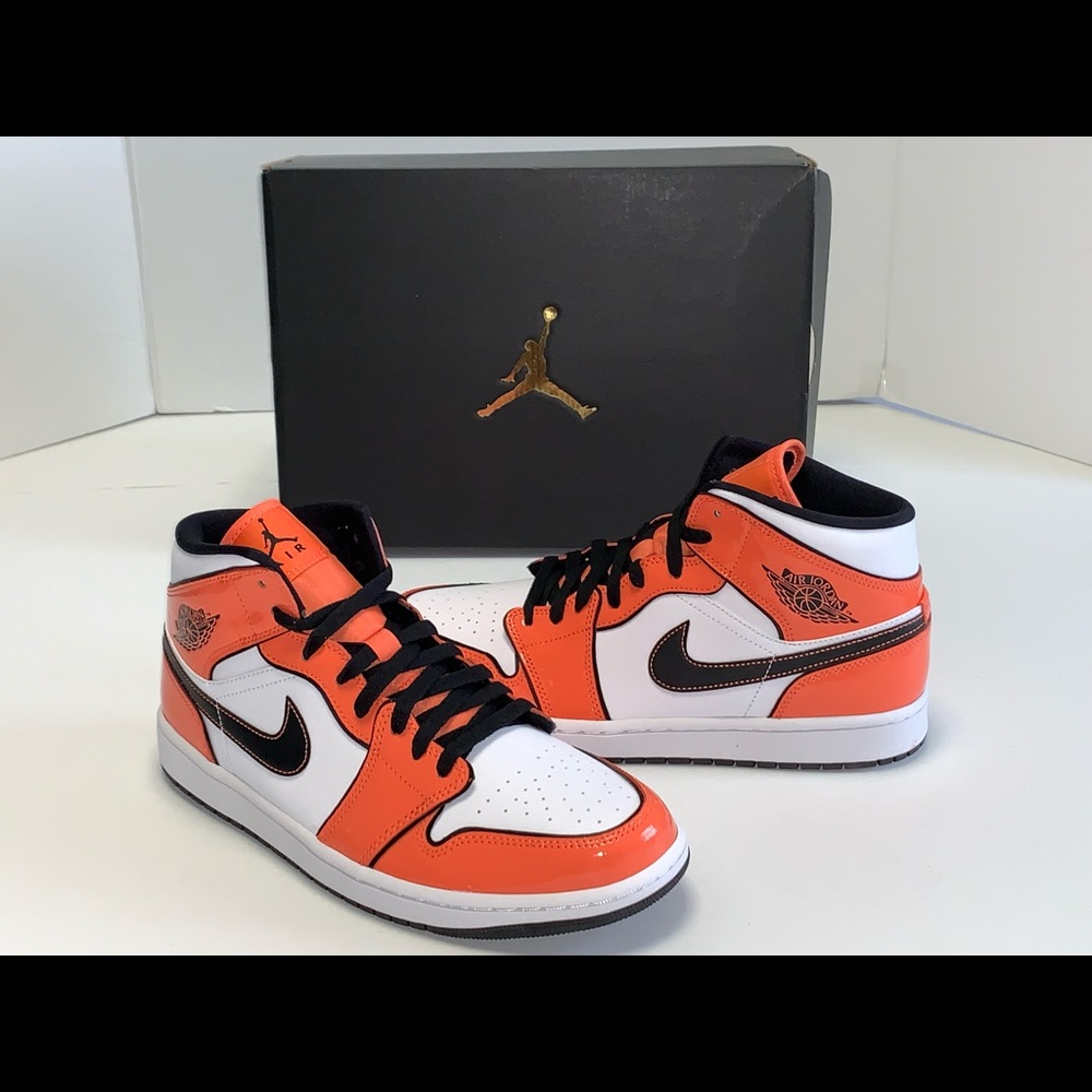Nike Air Jordan 1 MID SE DD6834 802 TURF ORANGE Black Mens Sneakers Sz 10.5